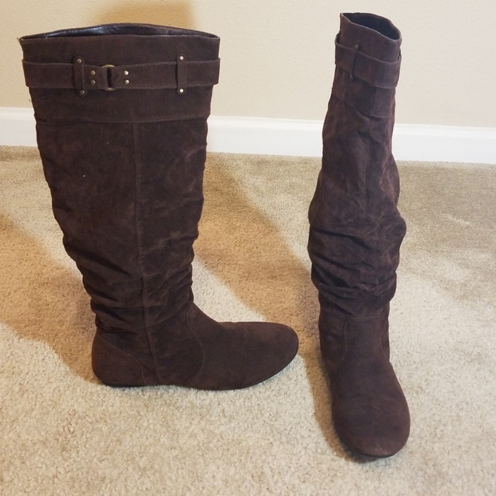 Brown faux suede boots